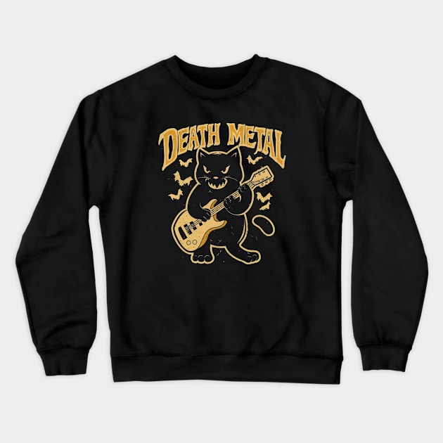 Death Metal Satanic Baphomet Cat playing guitar Crewneck Sweatshirt by Aldrvnd